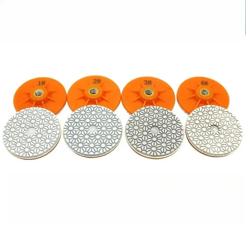 4PCS/Set 1#-4# Integrated Polishing Pad, 4-Step Wet Grinding Disc, Stone Renovation Abrasive Disc for Quartz Granite Marble, M10 Thread Dry Sanding Disc