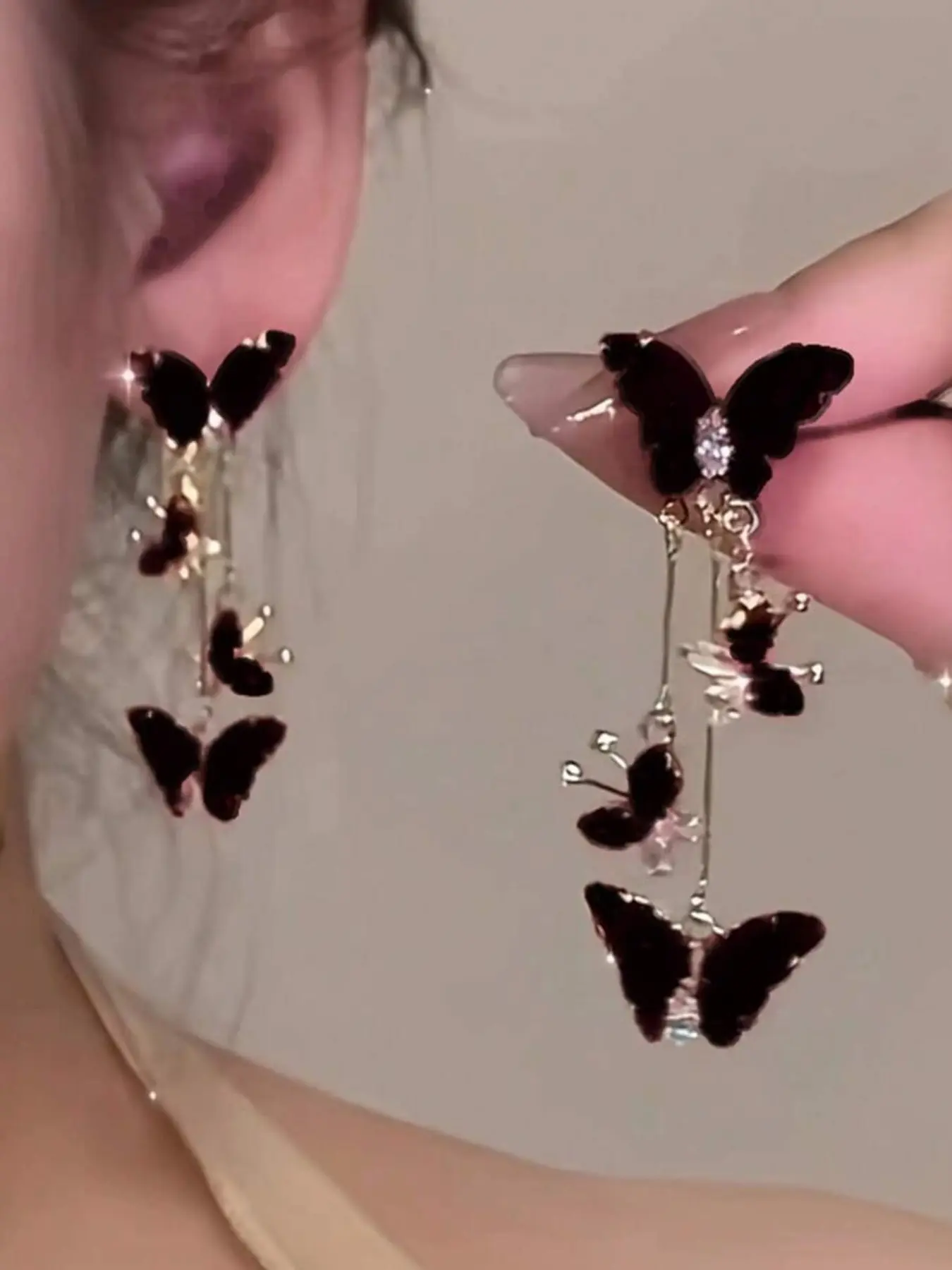 1 Pair Of Chic Black Butterfly Long Tassel High Quality Earrings, Trendy Jewelry, Versatile For Everyday Wear, Trendy Fashionable Accessories