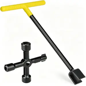 T-Handle Water Key 17 Inch & 4-Way Utility Keys, Heavy Duty Steel Curb Valve Wrench, Water Meter Shut Off Tool for Main Valve Access, Reusable Underground Key, Corrosion Resistant