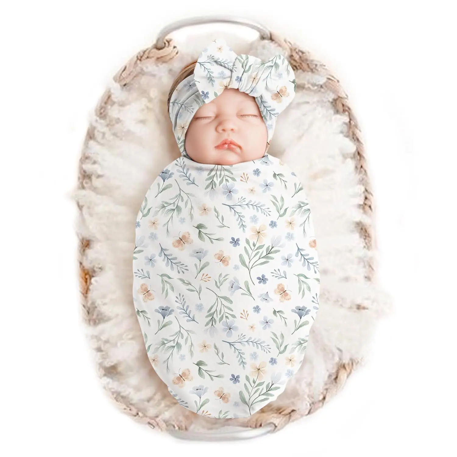 Baby Girl Newborn Receiving Blanket with Headband Set Baby Swaddle Nursery Swaddle Wrap