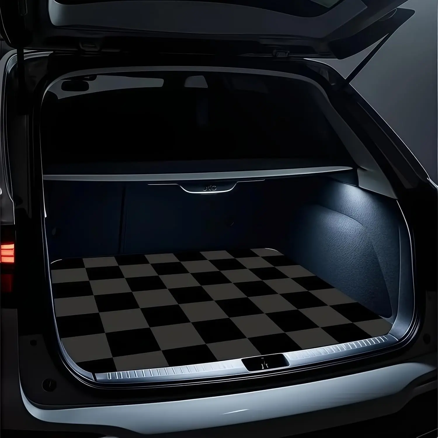Universal Car Trunk Mat 29" x 39", Black-Gray Plaid All Weather Trunk Protection Cargo Liner, Durable Cargo Mat Rear Trunk Liner, Stylish Vehicle Interior Accessories Suitable for Most Car Models