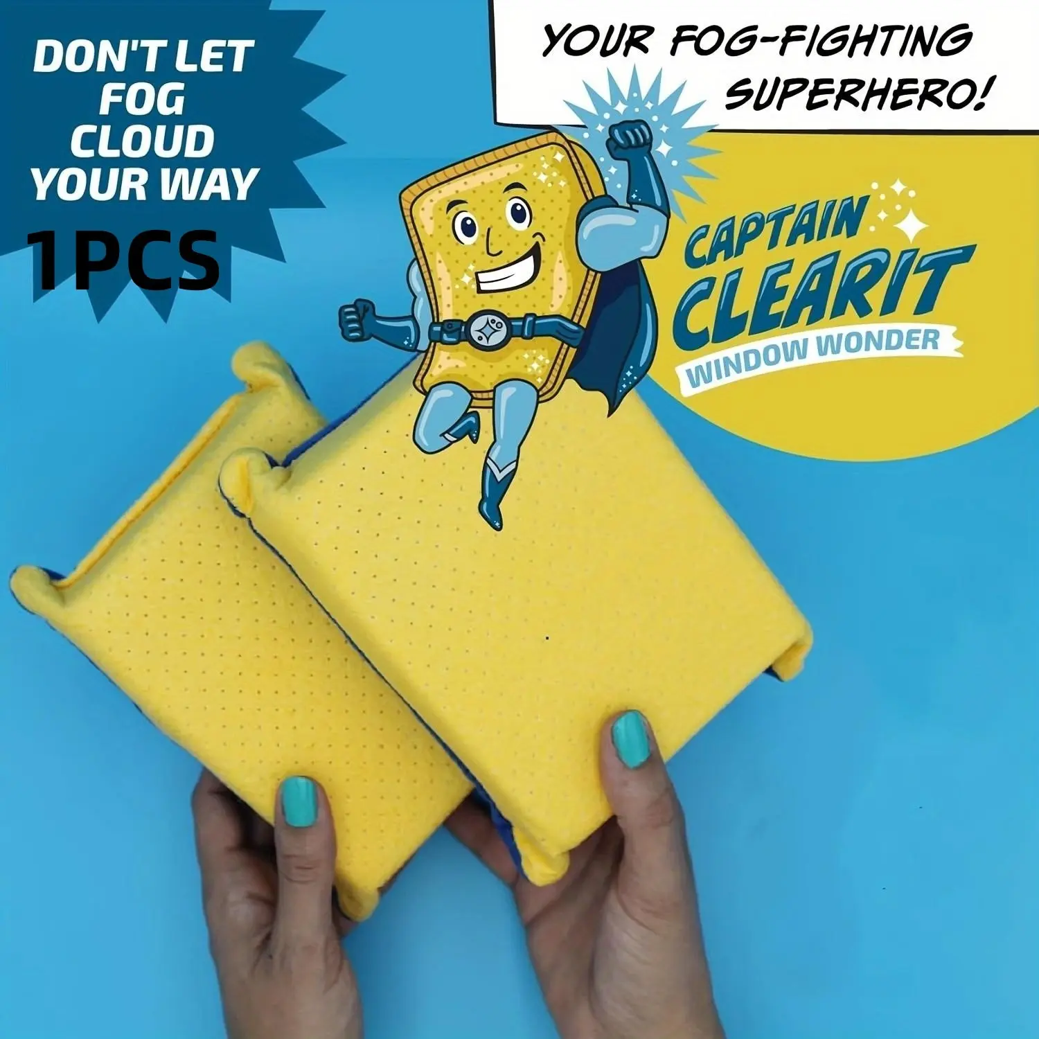 Captain Clear Window Sponge, Super Absorbent Anti-Fog, Ideal for Cars, Mirrors, Glass, Car Window Cleaner, Easy Clean, Indoor Outdoor Use, Humanitarian Design