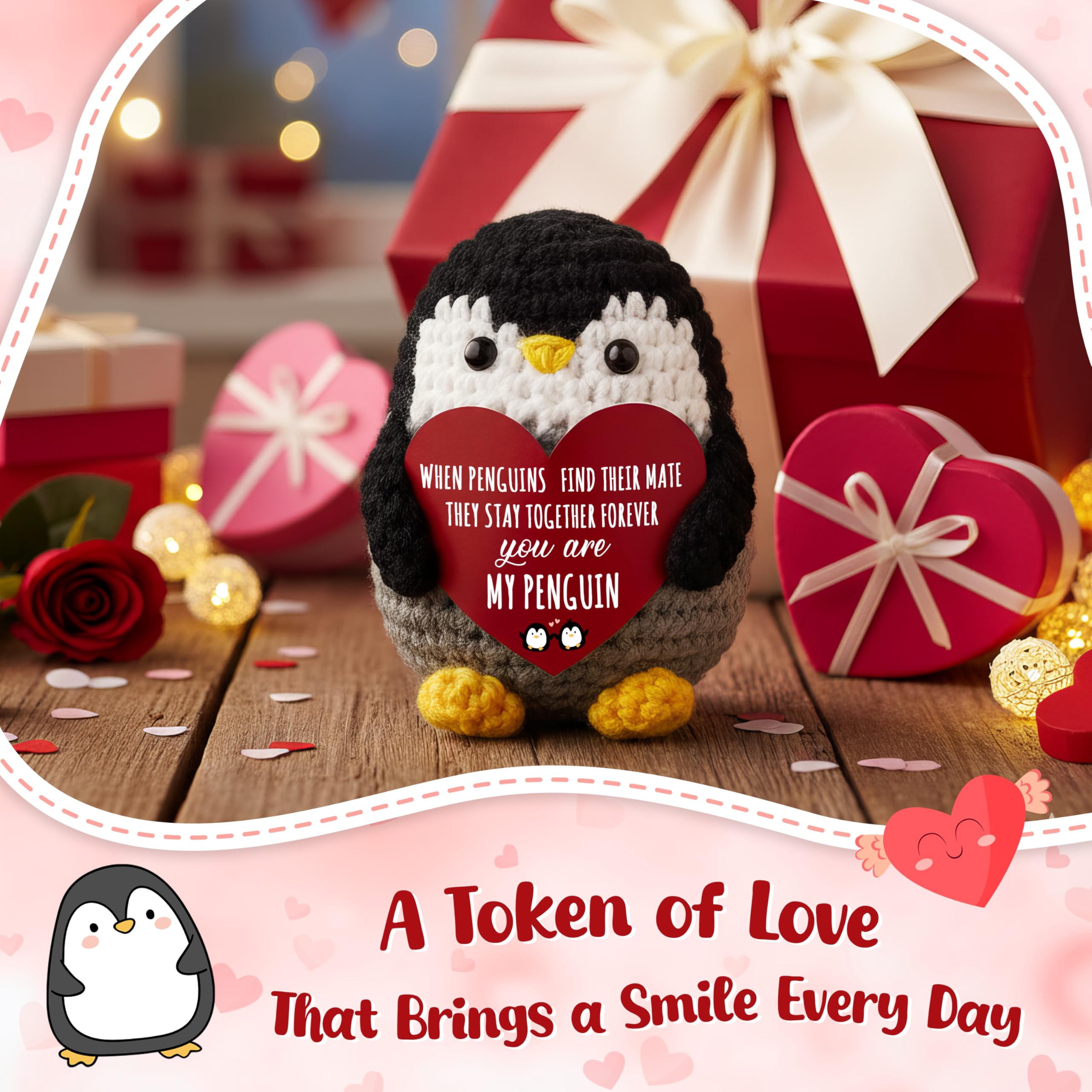 Cute Hand-Knitted Mini Penguin Plush, Emotional Support Stuffed Animal, Soft Stress Relief Toy, Perfect Christmas Presents & Holiday Gifts, Birthday Gifts for Women Men, Teacher Appreciation Gifts, Portable Desk Decor, Bag Charm Keychain, Healing Companio