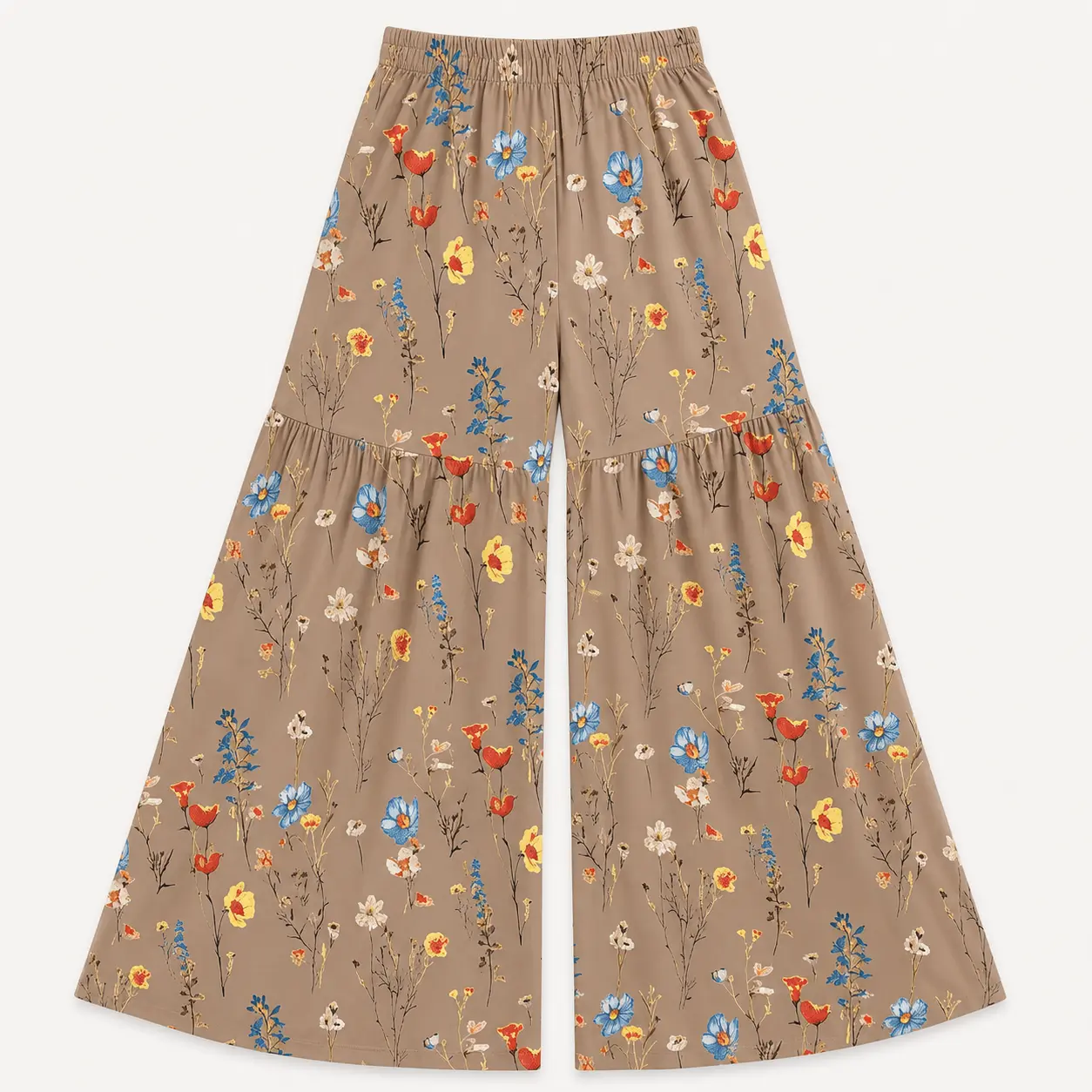 Women’s Elegant White Floral High-Waist Wide-Leg Polyester Woven Fabric Palazzo Pants with Pockets, Loose Boho Casual Clothes for Beach, Vacation Wear