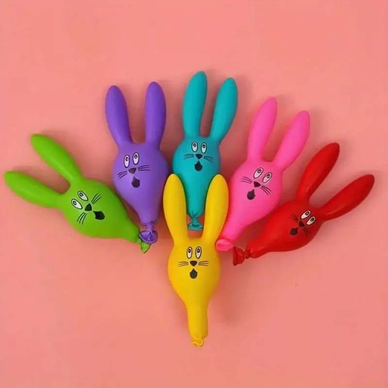 10 Pcs Cute Bunny Head Balloons, Smiley Face Latex Balloons, Easter Party Decor, Long Ears Design, Vibrant Colors, Birthday Balloons