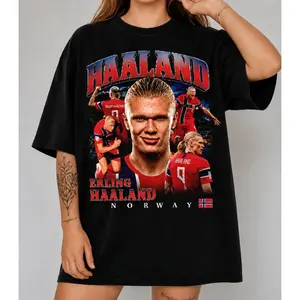 [Sale Up To 50%]Erlingg Haalandd Shirt Vintage Graphic Tee, Norway Soccer Shirt, Football Fan T-Shirt, Retro Bootleg Oversized Unisex Shirt, Soccer GiftWomen's and Man's