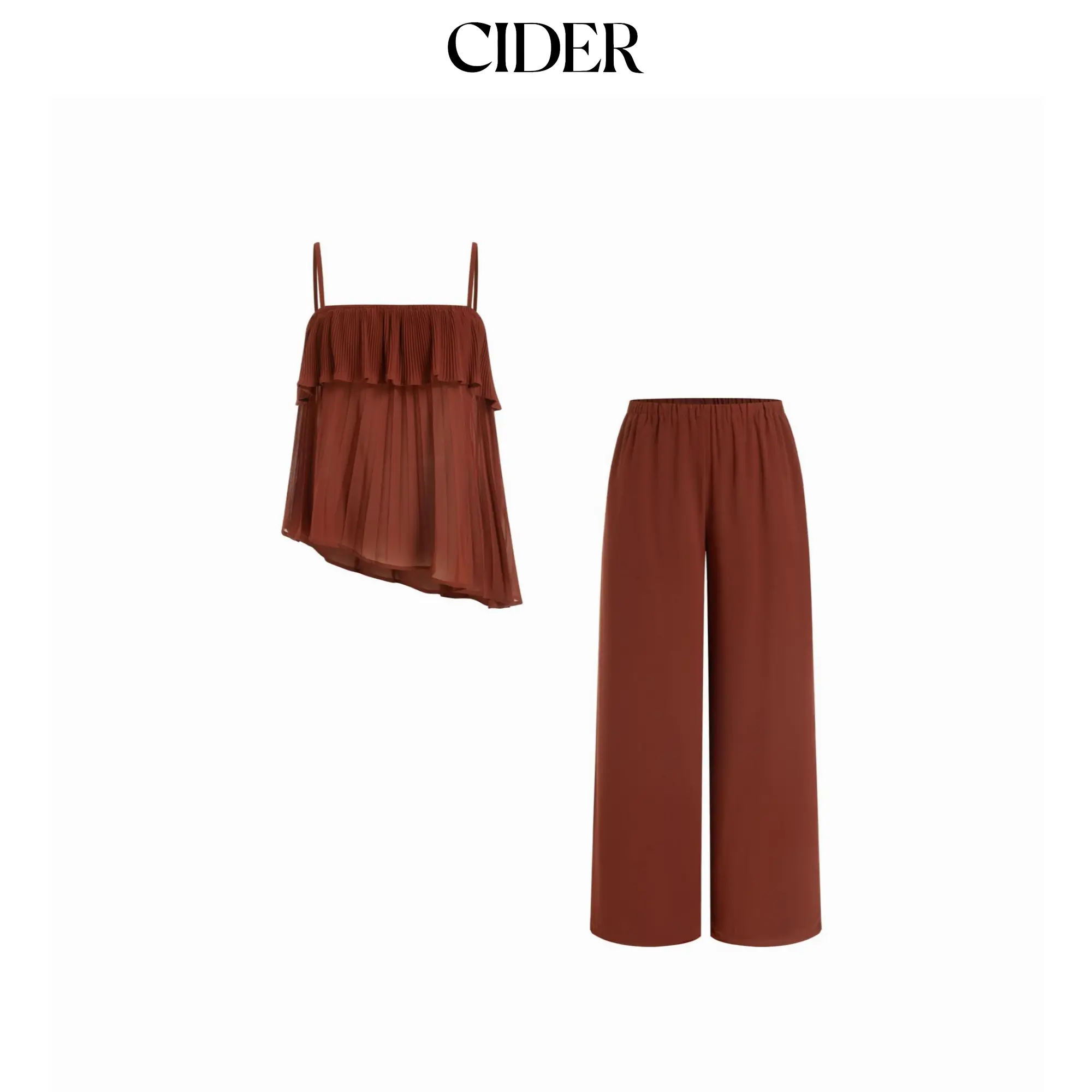 Cider Stand Collar Pleated Oversized Top & Mid Rise Straight Leg Trousers Set SohoChic