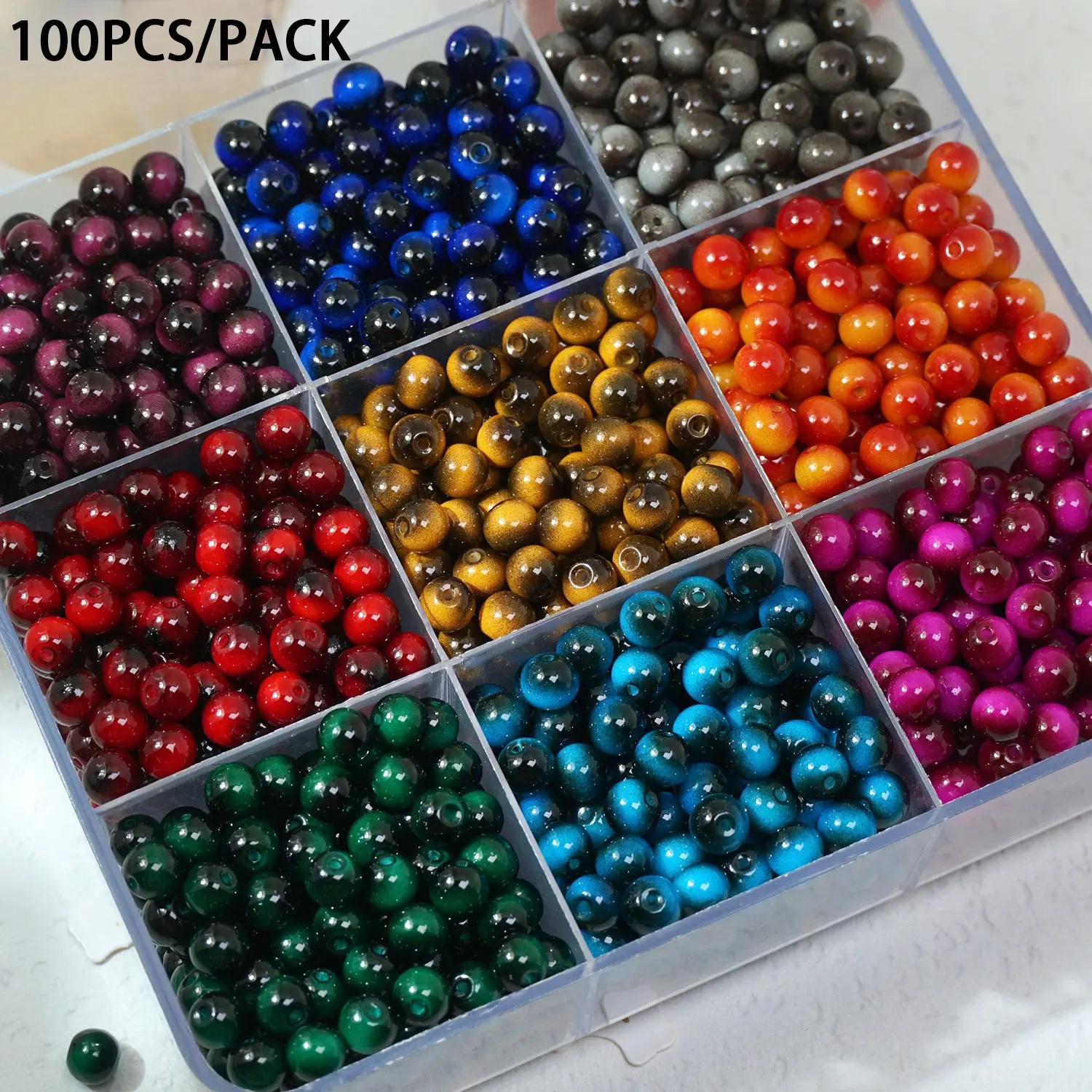 100pcs/pack Imitation Tiger Eye Glass Beads, Universal Beads, Matching Beads, Smooth Surface, Straight Holes, DIY 8mm/10mm for Bracelets, Necklaces, Jewelry Making