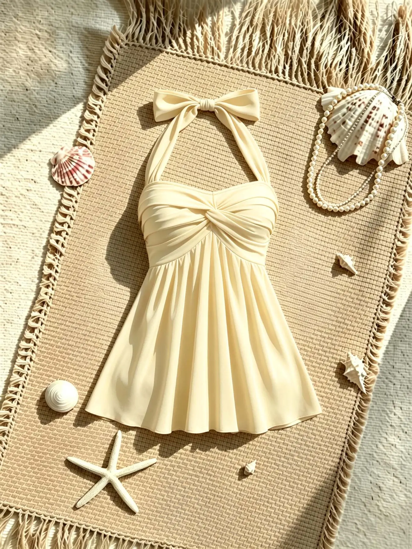 Fashionable Casual Beach Halter Neck Top, Elegant Knot Design, A-Line Hem, Women's Strapless Backless Vest, Summer Vacation Wear, Casual Backless Sleeveless