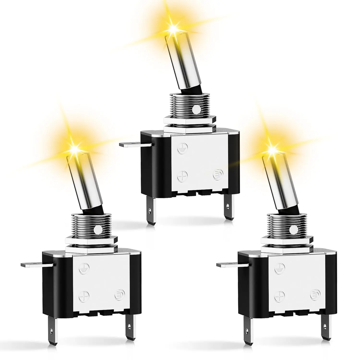 Nilight 3PCS Yellow LED Toggle Switches Set - 12V 20A 3-Pin 2-Position SPST Rocker On-Off Switch, Easy-Install Long-Lasting Heavy Duty Auto Replacement Part for Cars, Boats, Set Pack