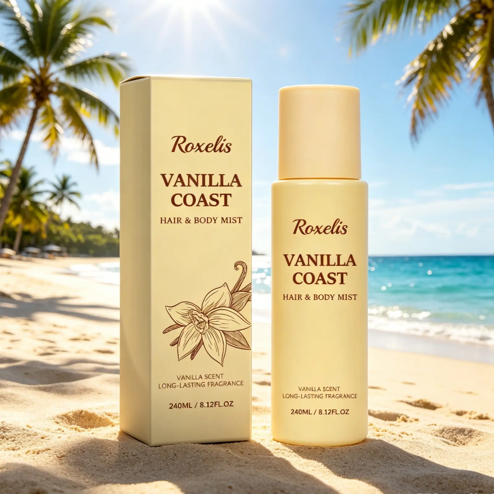 Vanilla Beach Scented Fragrance Spray, Coconut Vanilla Scent, Long-Lasting Fresh Coastal Scent, Natural and Refreshing, Fine Beauty Perfume, Portable Romantic Charm for Daily Use
