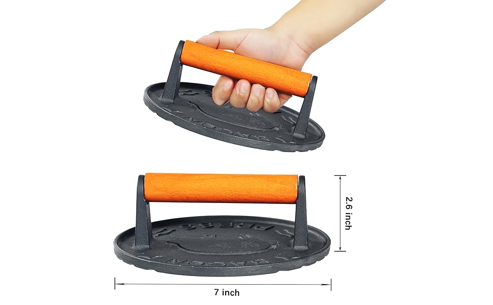Vivicreate 7 Inch Cast Iron Burger Smasher – Hamburger, Patty & Bacon Grill Press with Wooden Handle – Heavy-Duty Griddle & Barbecue Tool for Flat Top Cooking
