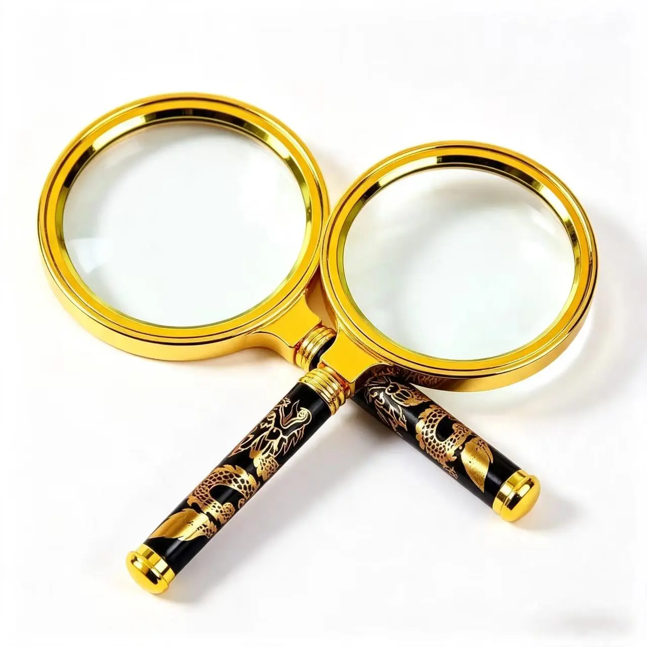 Vintage Handheld Magnifying Glass with Golden Metal Frame & Dragon Pattern Handle, High-Clarity Optical Tool for Reading & Coin Collecting, Festive Party Gift for Teens, 160X/180X Pack Exchange Dice valentine cute