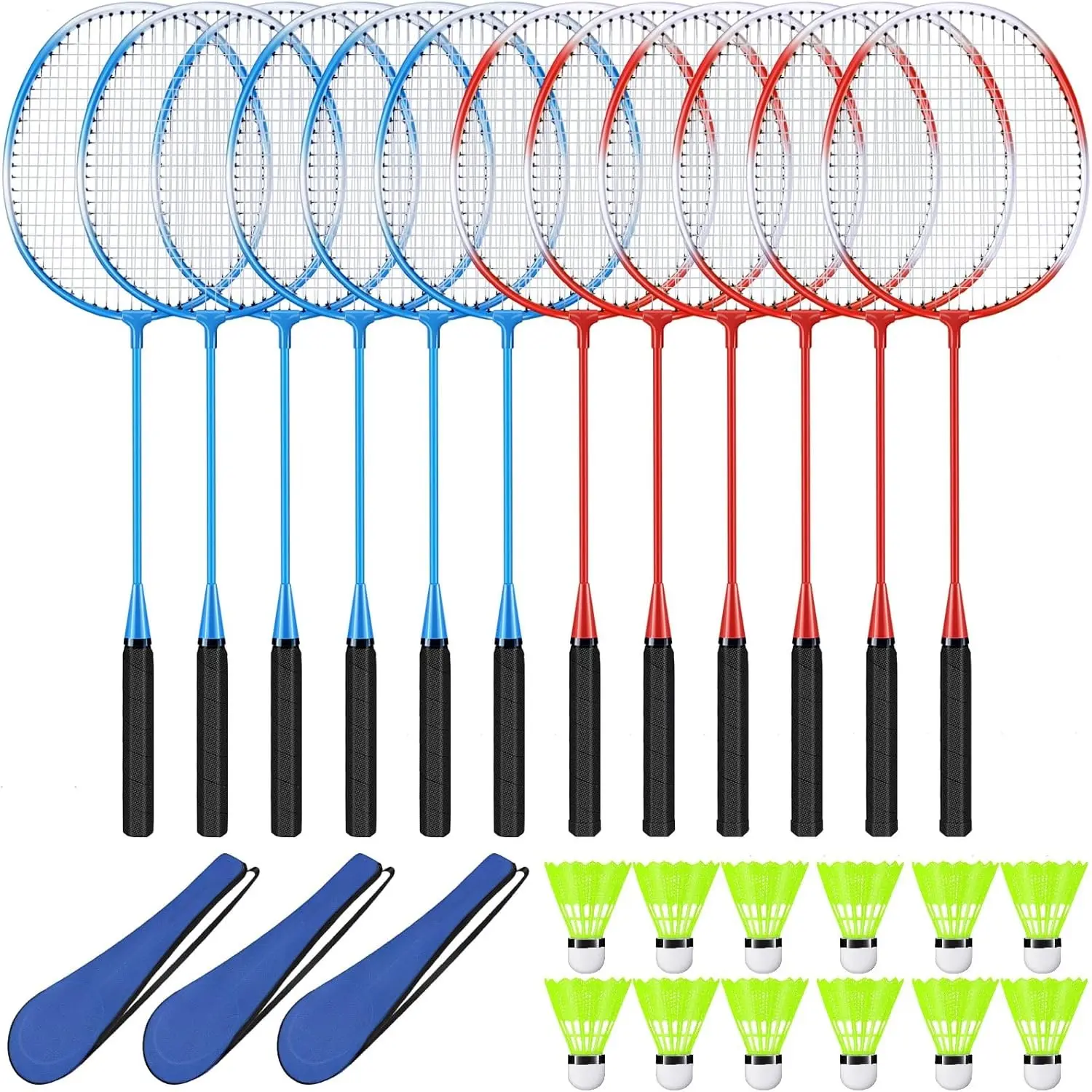 Women's Beginner Size 12-Pack Badminton Rackets Outdoor Set - Includes Nylon Shuttlecocks, Carry Bag for Backyard Games