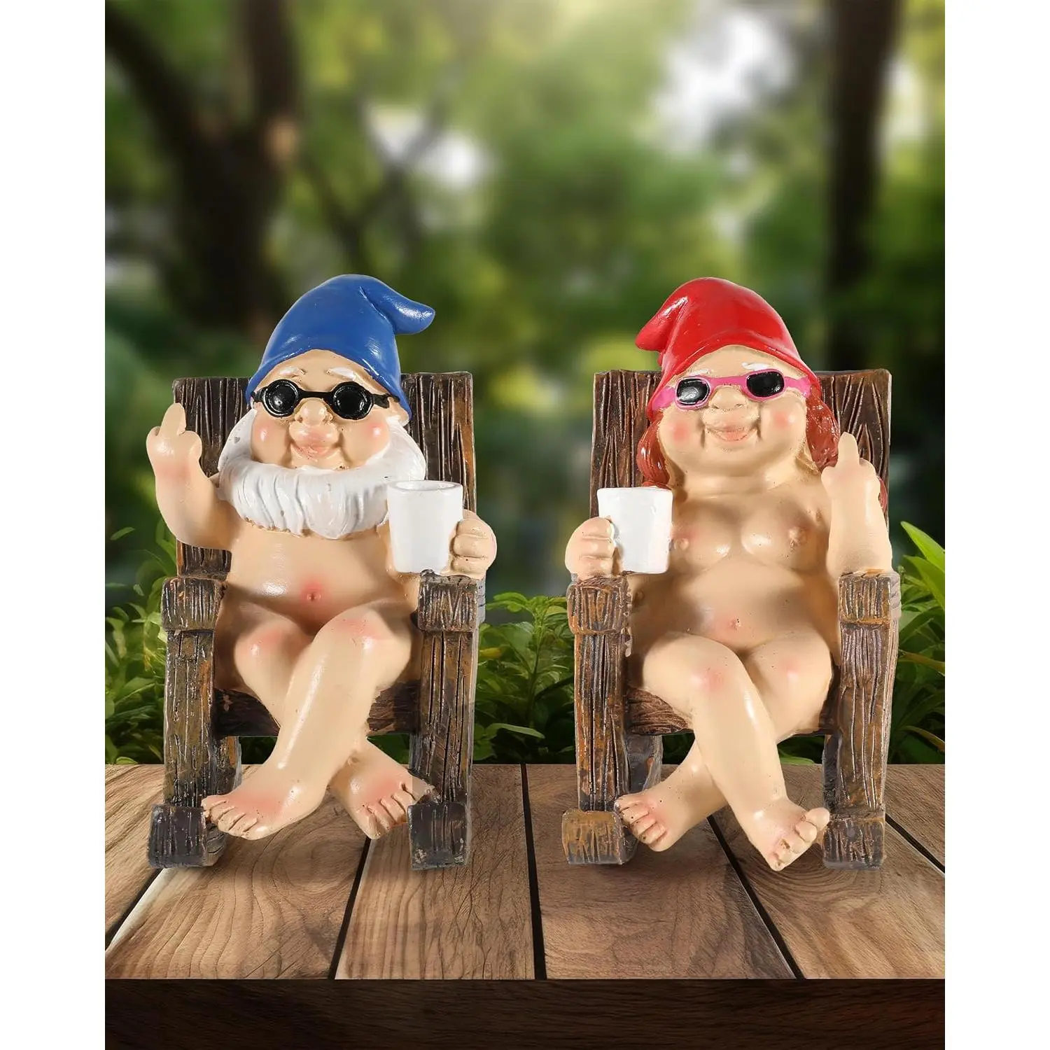 Funny  in Rocking Chair - 2 Pack  Middle Finger Decor Collectible Naked  Figurines - Naughty Gifts for Garden,  and Office