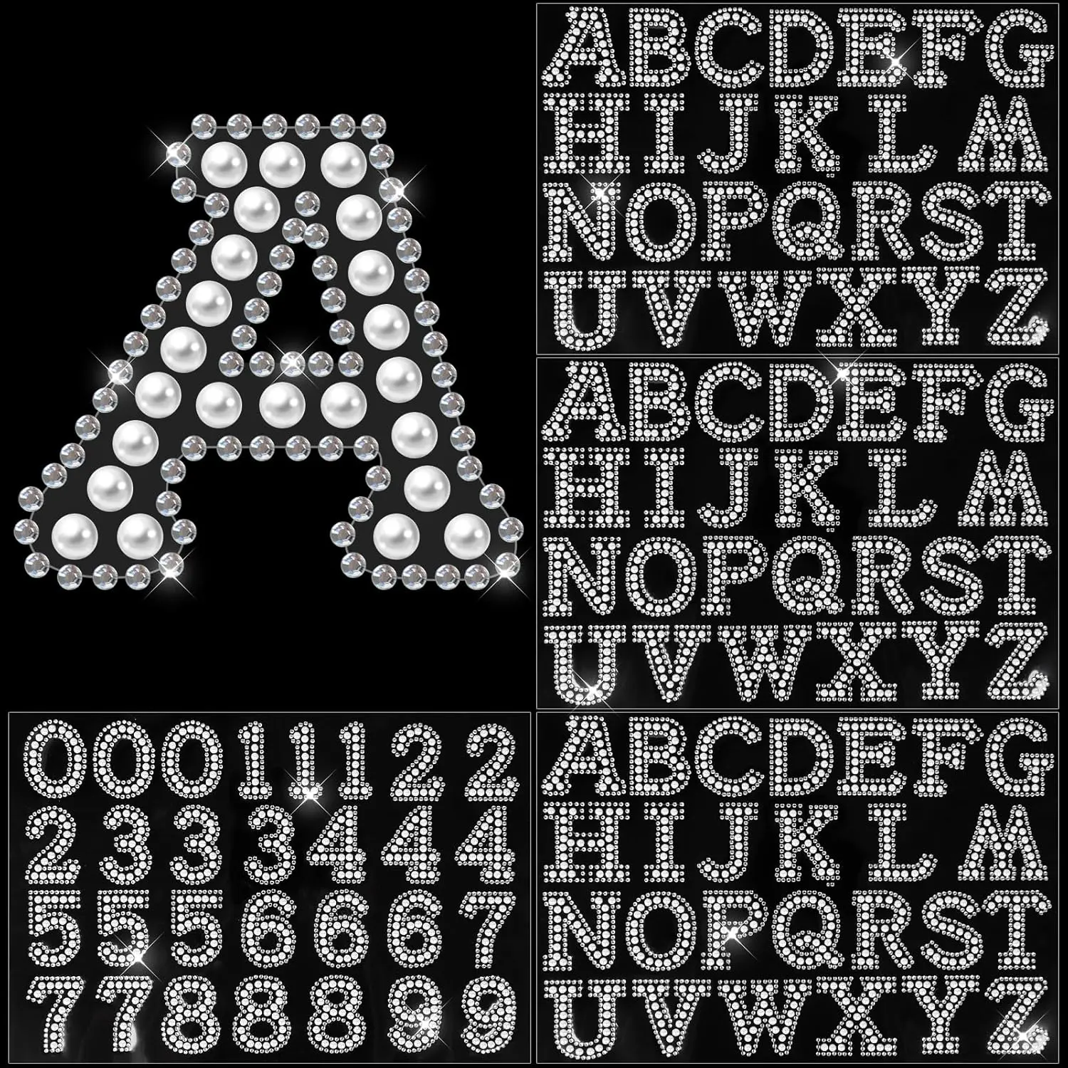107 Pcs Pearl Rhinestone Self Adhesive Stickers 3 Sheets A-Z Glitter Letter Stickers and 1 Sheet 0-9 Number Stickers Bling Crystal Alphabet Sticker for DIY Crafts (White+White)