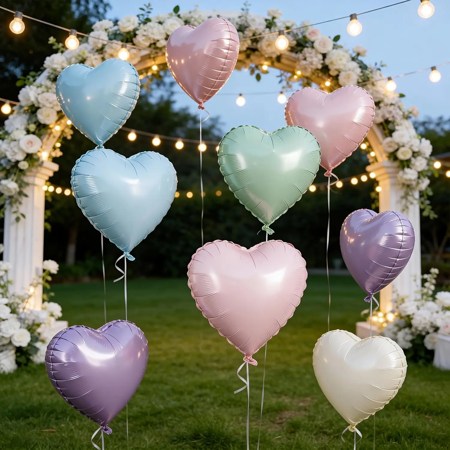 9PCS Pastel Heart Balloons, 18Inch Pink Purple Blue Green Cream Heart Shaped Foil Ballons for Valentine's Day Baby Shower Birthday Anniversary Wedding Party Decorations