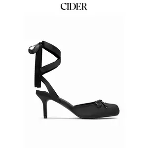 Cider SATIN BOWKNOT DECOR SLINGBACK TIE LEG BALLET HEELS