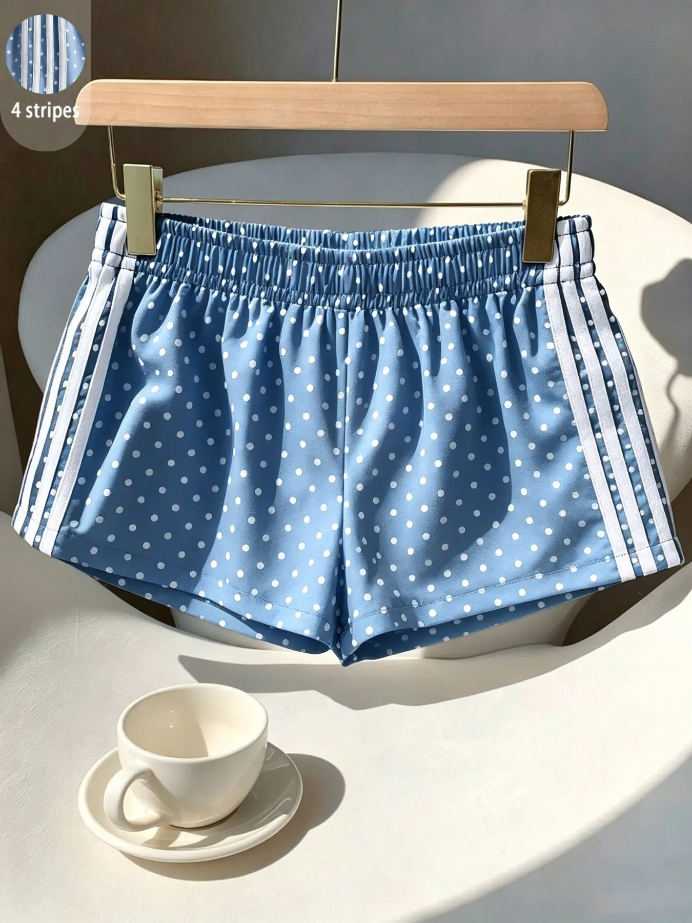 Vintage Polka Dot Striped Loose Comfort Elastic Waist Gym Shorts, Women's Casual Summer Home Pants, Trendy Short Pants Essential