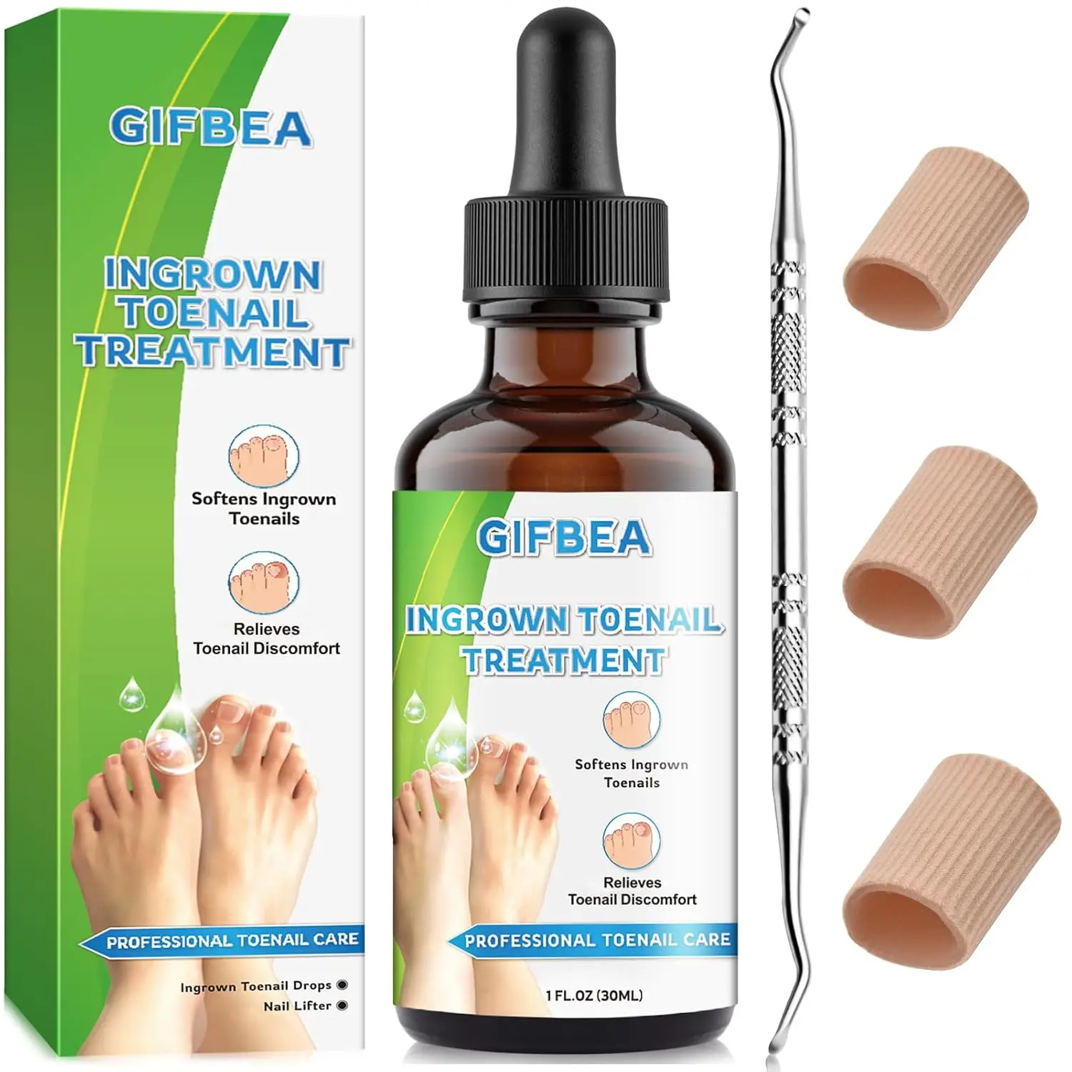Ingrown Toenail Treatment Kit with Ingrown Toenail Drops Reliever & Softener, Double Sided Pedicure Nail Lifter for Easy Trimming Thick & Ingrown Toenails, Toenail Cleaner Kit for Men Women