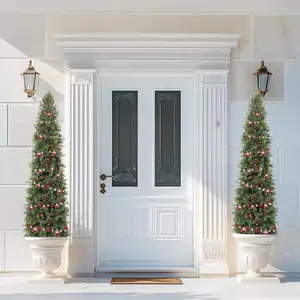 2 Pack 3FT/5FT Outdoor Artificial Topiary Cedar Tree, UV Resistant Bushes Potted Pine Trees for Front Porch Garden, Faux Shrubs Plants for Outdoor Indoor Home Decoration