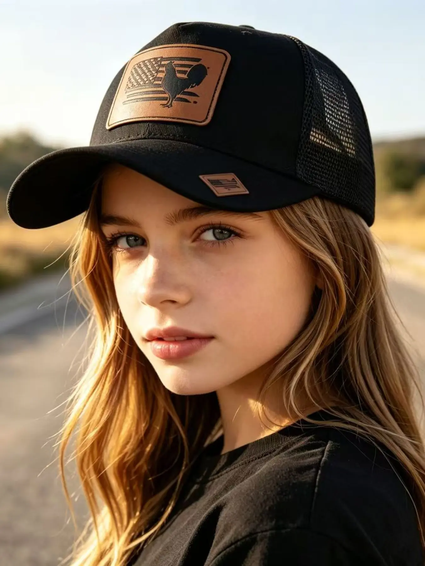 Breathable Truck Driver Baseball Hat with Rooster Patch, Ideal for Outdoor Travel and Hiking, Single Piece Mesh Cap for Comfort
