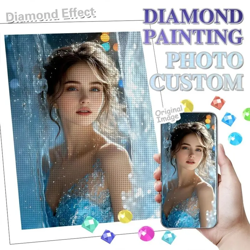 Customizable Acrylic Photo Diamond Mosaic Kit, Full Square-Round Drill Diamond Painting, Beginner-Friendly DIY Needlework for Living Room Decoration, All Ages Holiday Gifts, Square Drill