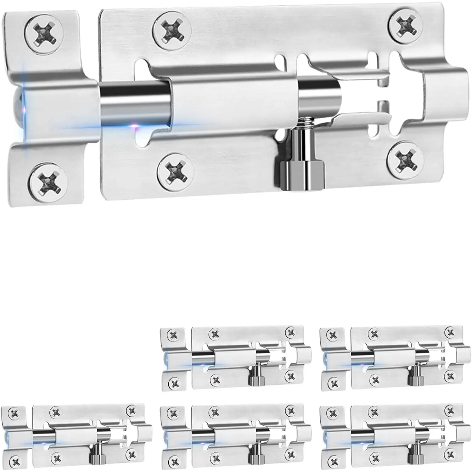 6 Pack Slide Lock, 3 Inch Barrel Bolt Latch,  Door Latch Lock with 36 Screws, Stainless Steel Slide Locks for Inside Door