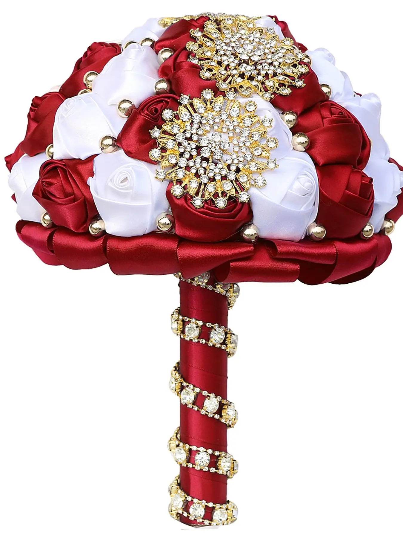 Handmade Ribbon Rose Bouquet, Simulated Rose, Artificial Flower Bouquets, Bride Bridesmaid Wedding Flower Arrangement, Rhinestone Alloy Decor, Valentine's Day Proposal Gift, Faux Flower Gift
