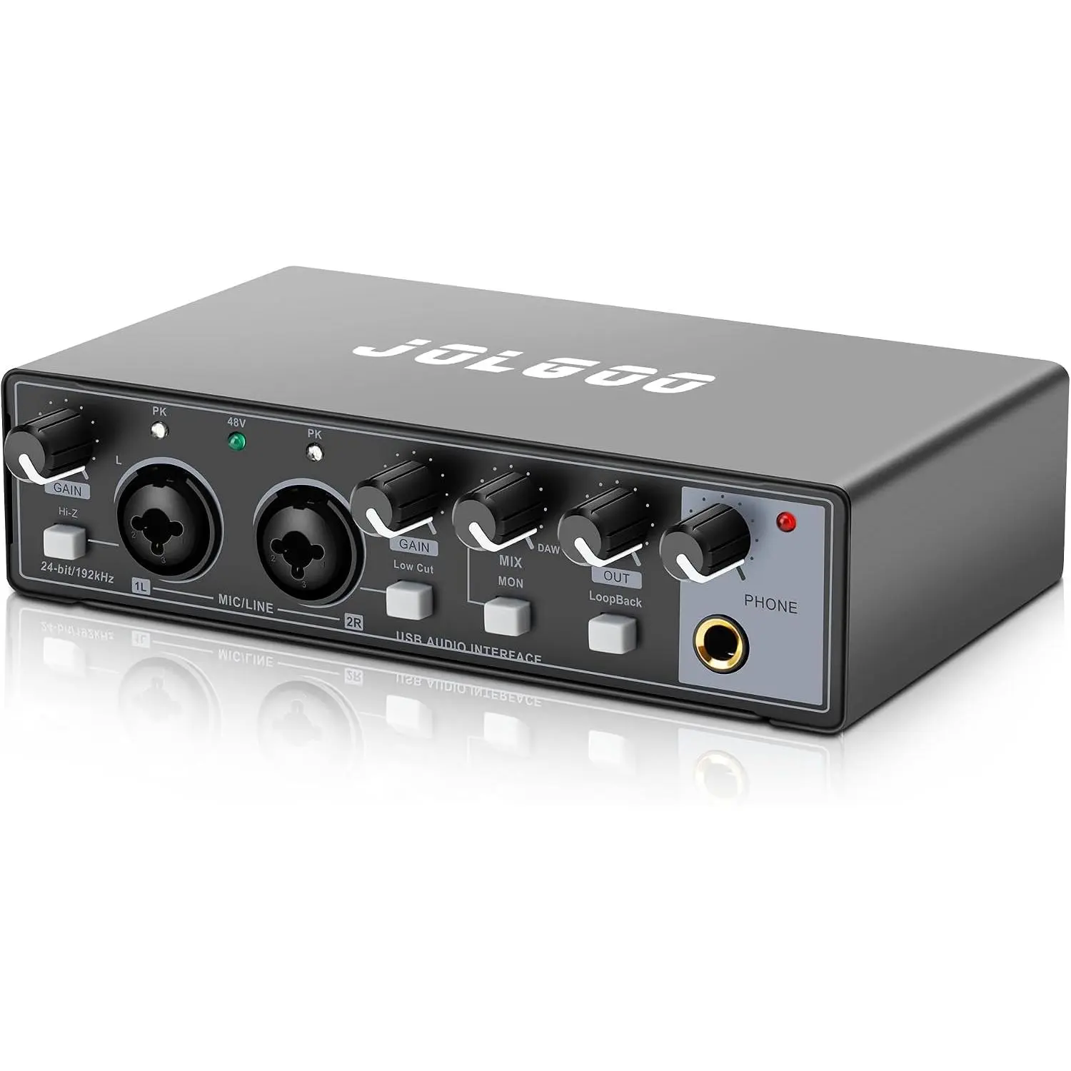 2x2 USB Audio Interface, 24-Bit/192kHz Phantom Recording Card
