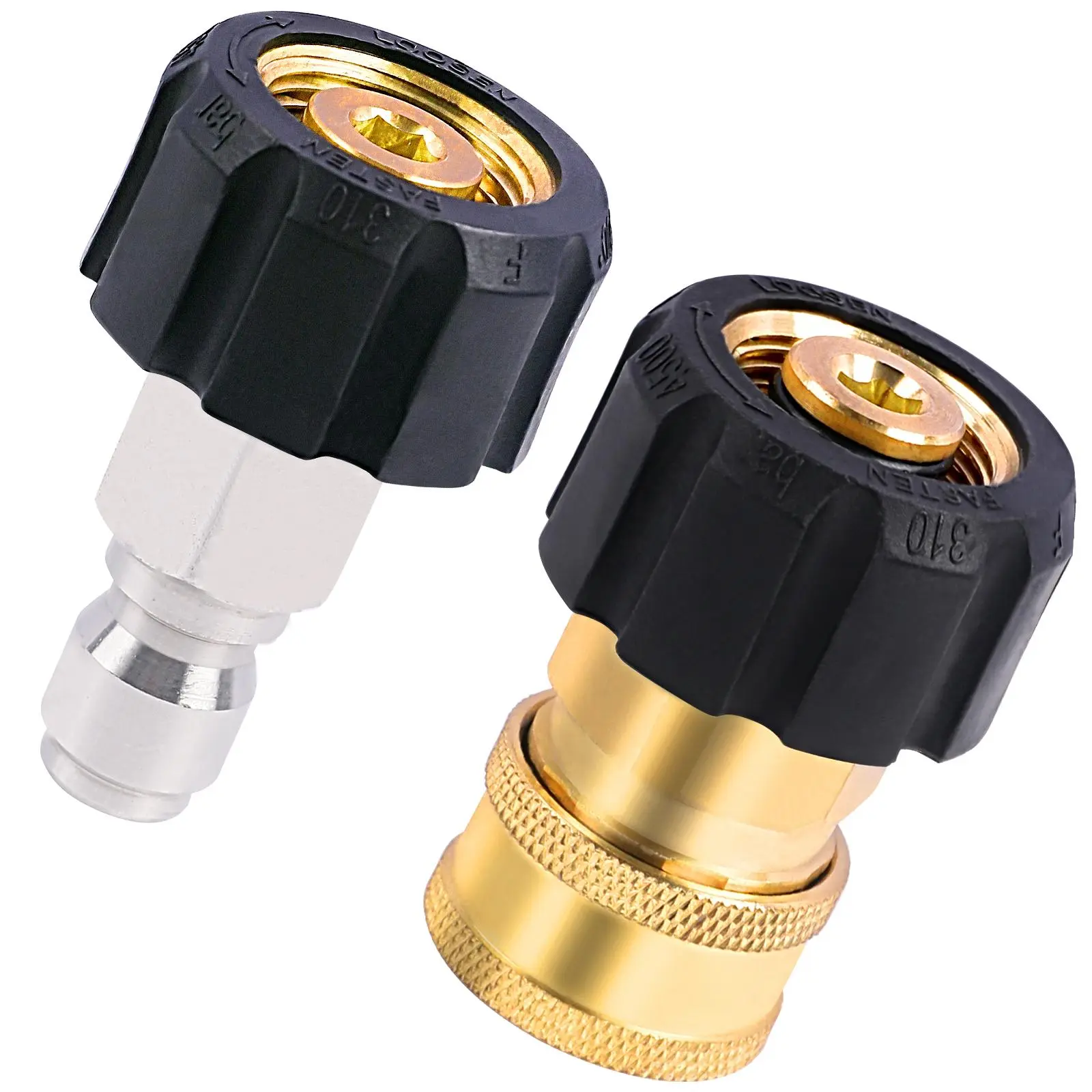 Heliwoo Brass Pressure Washer Adapter Set - M22 14mm Thread-On to 3/8" Male Plug, 4500 PSI Swivel Kit, Converts Hoses/Guns for Pressure Washing Pumps, Easy Installation