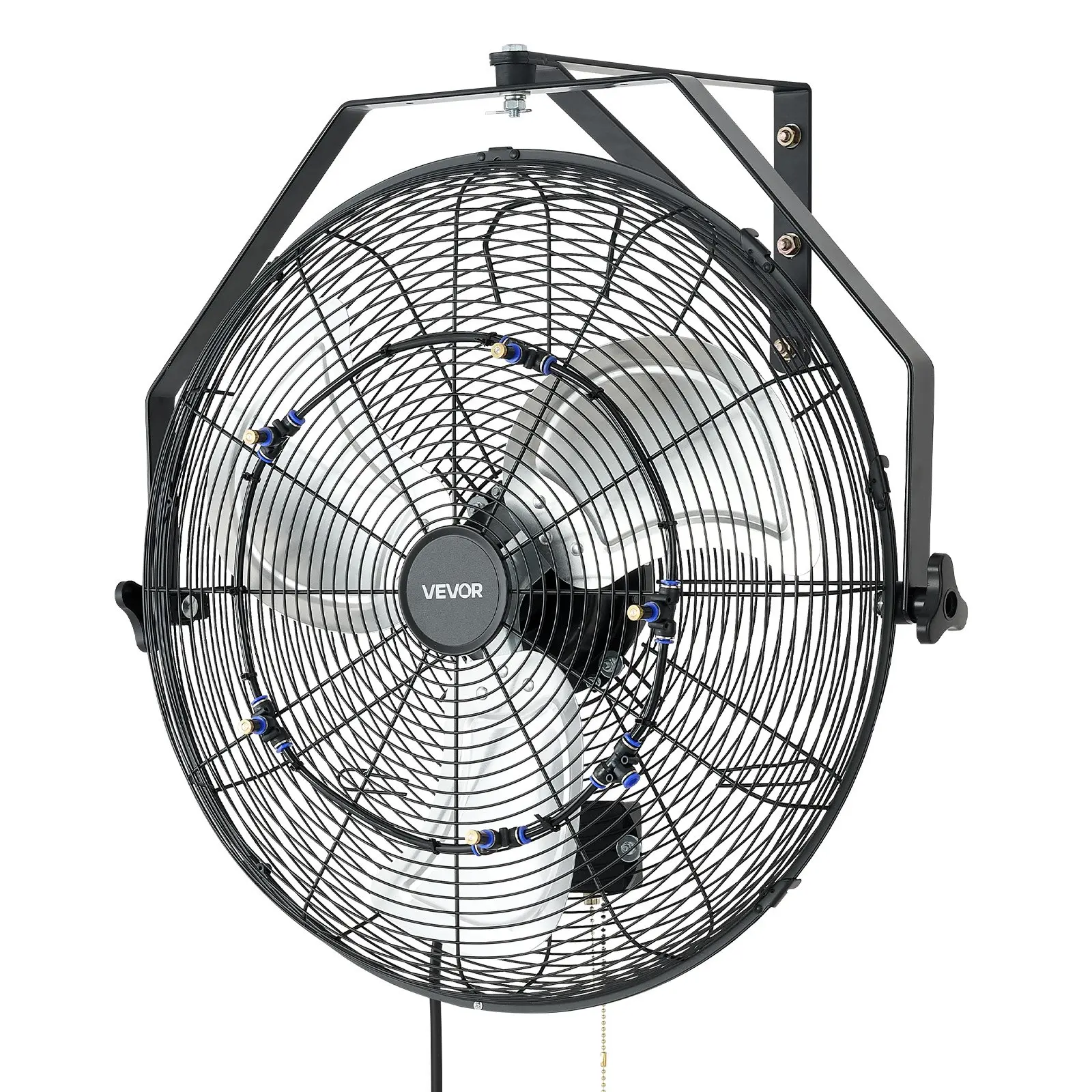 VEVOR Wall Mount Fan, 20 in Wall Mounted Hanging Fan with Mist, IP44-rated Protection, 3-Speed, Long Airflow Distance, Adjustable Rotation Angle, Powerful for Industry, Commercial, Garage, Workshop