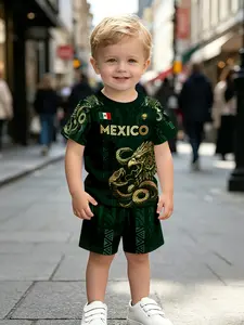 Boys' Gold Eagle Snake Totem Soccer Set, Short Sleeve Shorts Two-Piece, Fashion Outdoor Sports, Birthday Gift, Festival Gift