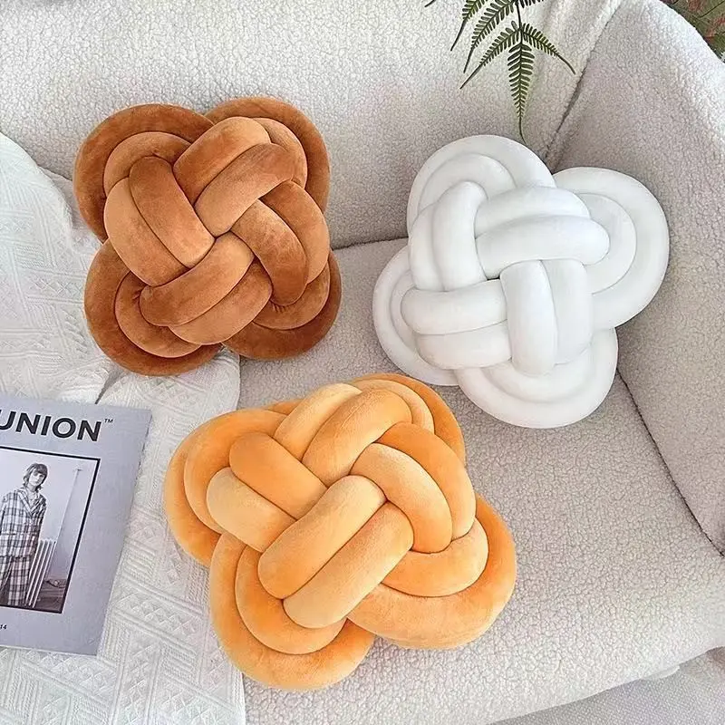 Smooth Solid Color Knotted Woven Pillow, Danish Ball Chinese Knot Sofa Bed Decor, Window Seat Cushion, Cozy and Stylish Home Accent