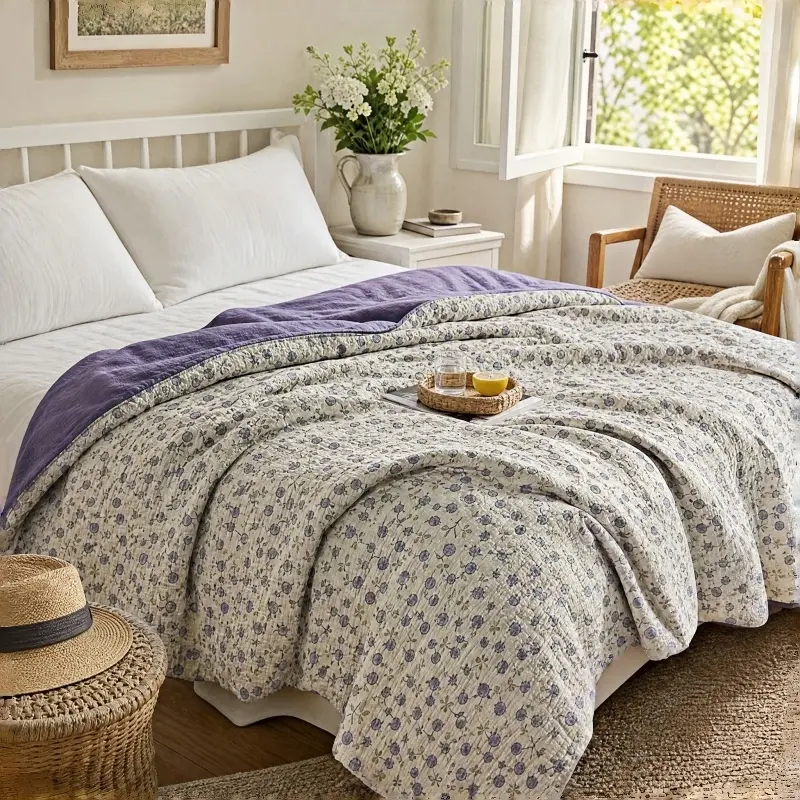 NEW Lightweight Cooling Cotton Garden Blanket - Super Soft, Breathable, Skin-Friendly Flat Weave Floral Summer Fabric, Machine Washable, Ready to Go