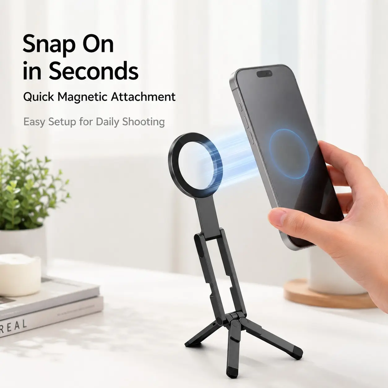Foldable Magnetic Phone Tripod Stand, Ultra-Slim Pocket Desktop Phone Holder, Ideal for Video Recording, Selfies, Live Streaming, Travel