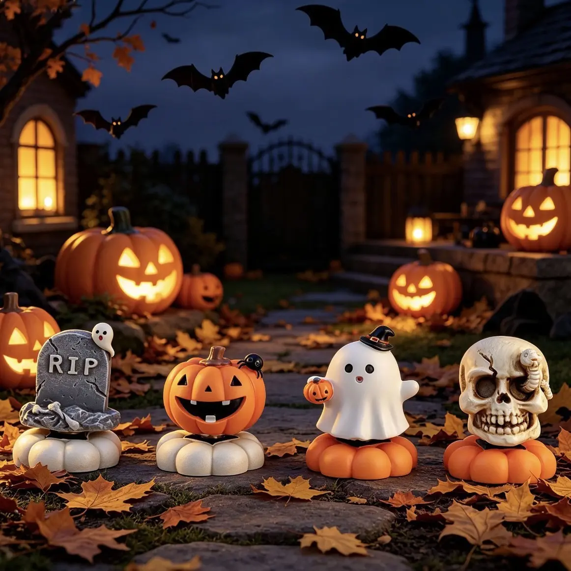 Halloween Decorations 2026, Rotating Ghost Pumpkin Skull Ornament, Spooky Resin Desktop Decor, Cute Creepy Halloween Table Centerpiece for Desk, Office, Shelf, Party, Fall Home Decor and Halloween Display
