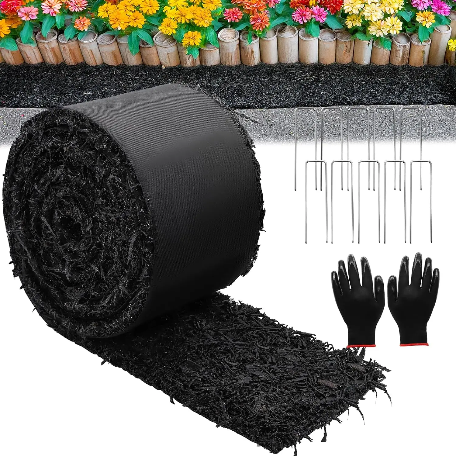 10FT Rubber Mulch Roll, Black Landscaping Garden Mat for Weed Control | Cuttable Recycled Rubber Border Edging, -Looking Garden Bed Liner for Landscaping, Helps  Weed Growth