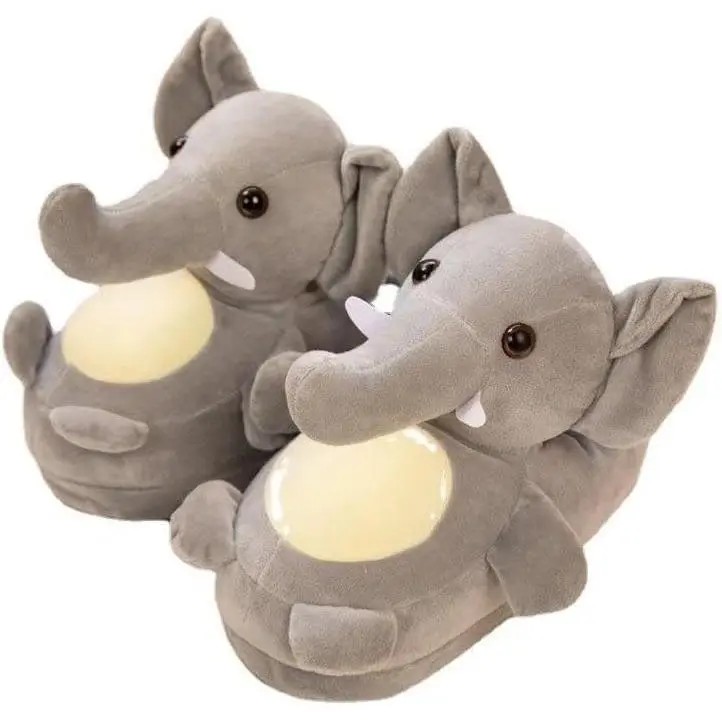 Cute Animal Print Elephant Indoor Slippers for Adults, Furry Texture Open Back Fuzzy Slippers (Women-Focused), House Wear