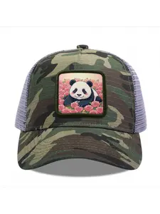 Panda with Roses Camouflage Mesh Baseball Cap for Men & Women - Adjustable Snapback Trucker Hat, Breathable Back for Hiking, Fishing, Camping, Golf & Casual Outdoor Attire Camouflage Random