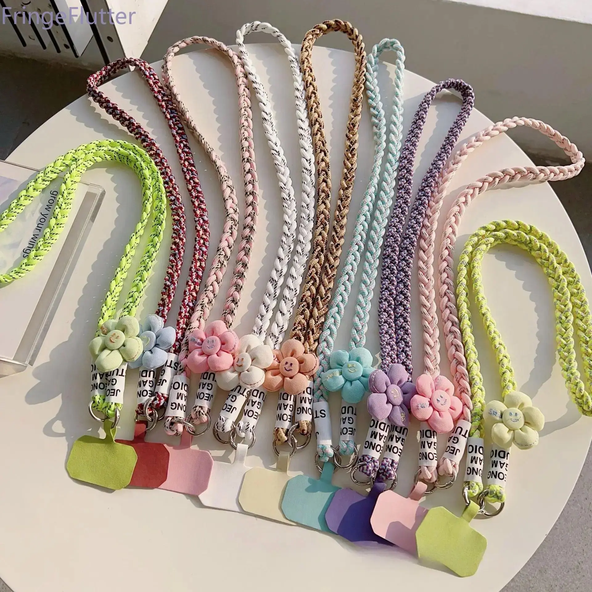 Adjustable Anti-Lost Mobile Phone Lanyard Crossbody Strap with Flower Keychain & Gasket, Travel Sports Phone Accessories
