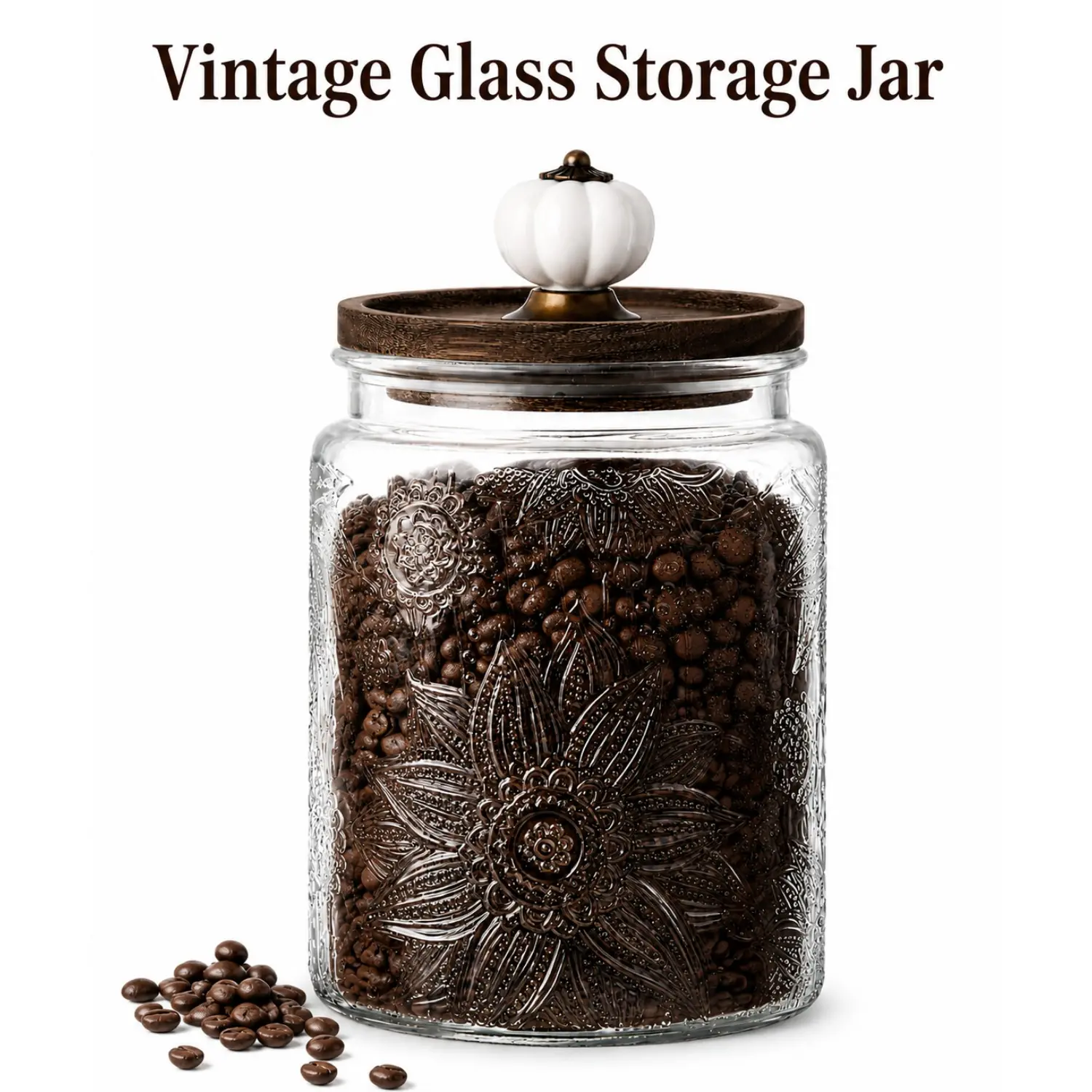 Arthink 23.7 Fl Oz Vintage Glass Storage Jar with Pumpkin Lid, Airtight Glass Canister for Coffee, Sugar, Tea, Cookies, Candy, Pasta & Cereal, Embossed Pantry Container homeessentials