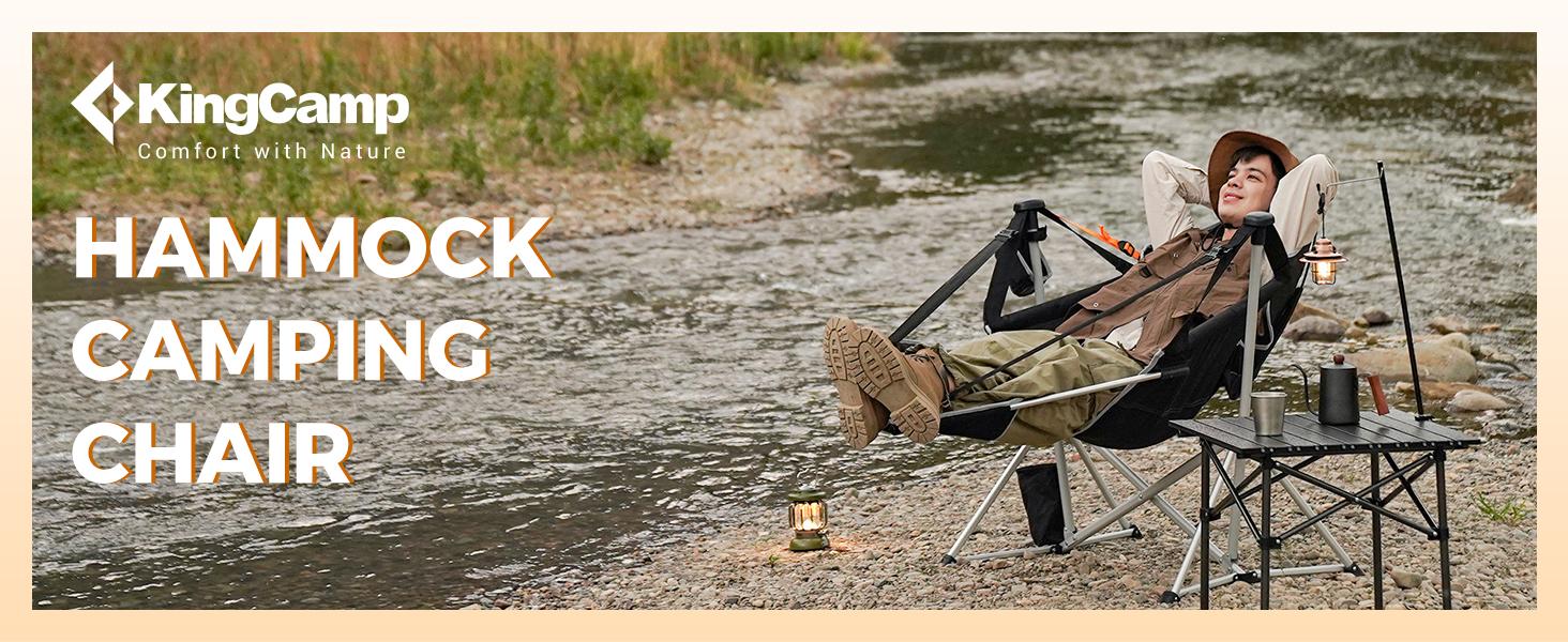 KingCamp Hammock Chair with Footrest – Heavy Duty Swinging Rocking Camping Chairs for Adults up to 400lbs, Folding Portable Oversized Rocker with Cup Holder & Pillow for Outdoor Beach Lawn RV Sports
