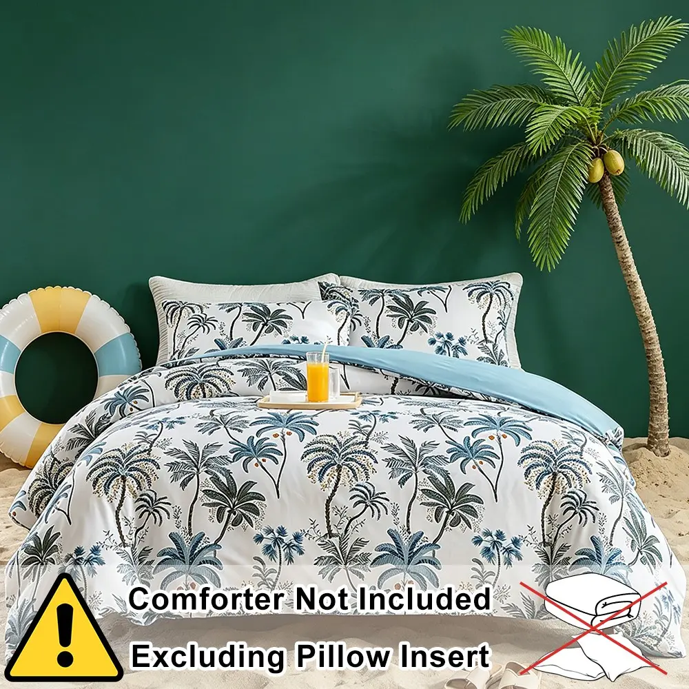 Soft and comfortable quilt set, 2/3 set (1 quilt cover + 1/2 pillowcase), blue plant quilt cover, casual resort style, exotic print bedding, suitable for all seasons, 9 sizes available for selection, bedroom bedding quilt set