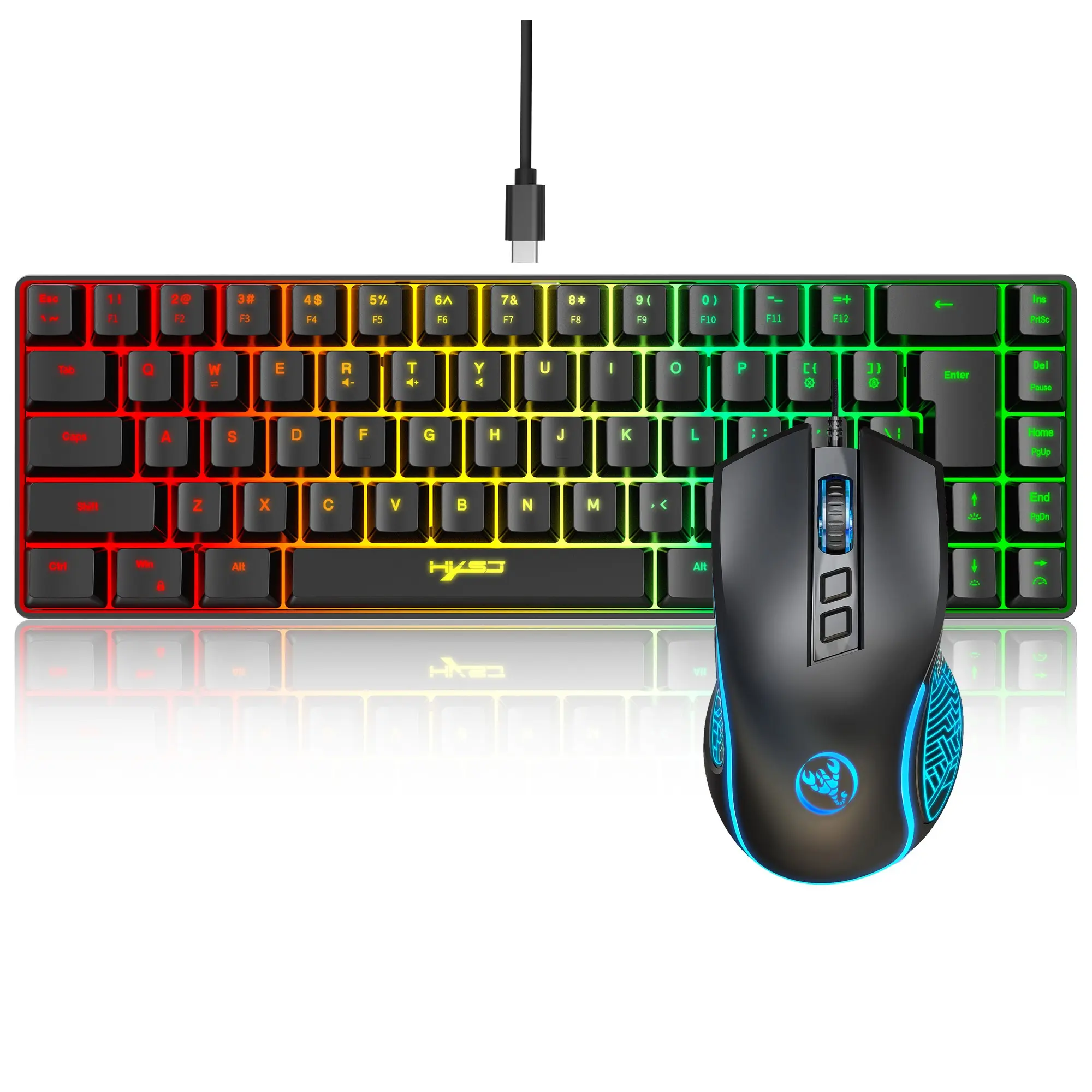Hxsj-68 Key Wired Membrane Keyboard + Wired Mouse Set, Keyboard Mouse Combo, Ideal for Gaming and Office Use, Durable Design for Daily Tasks