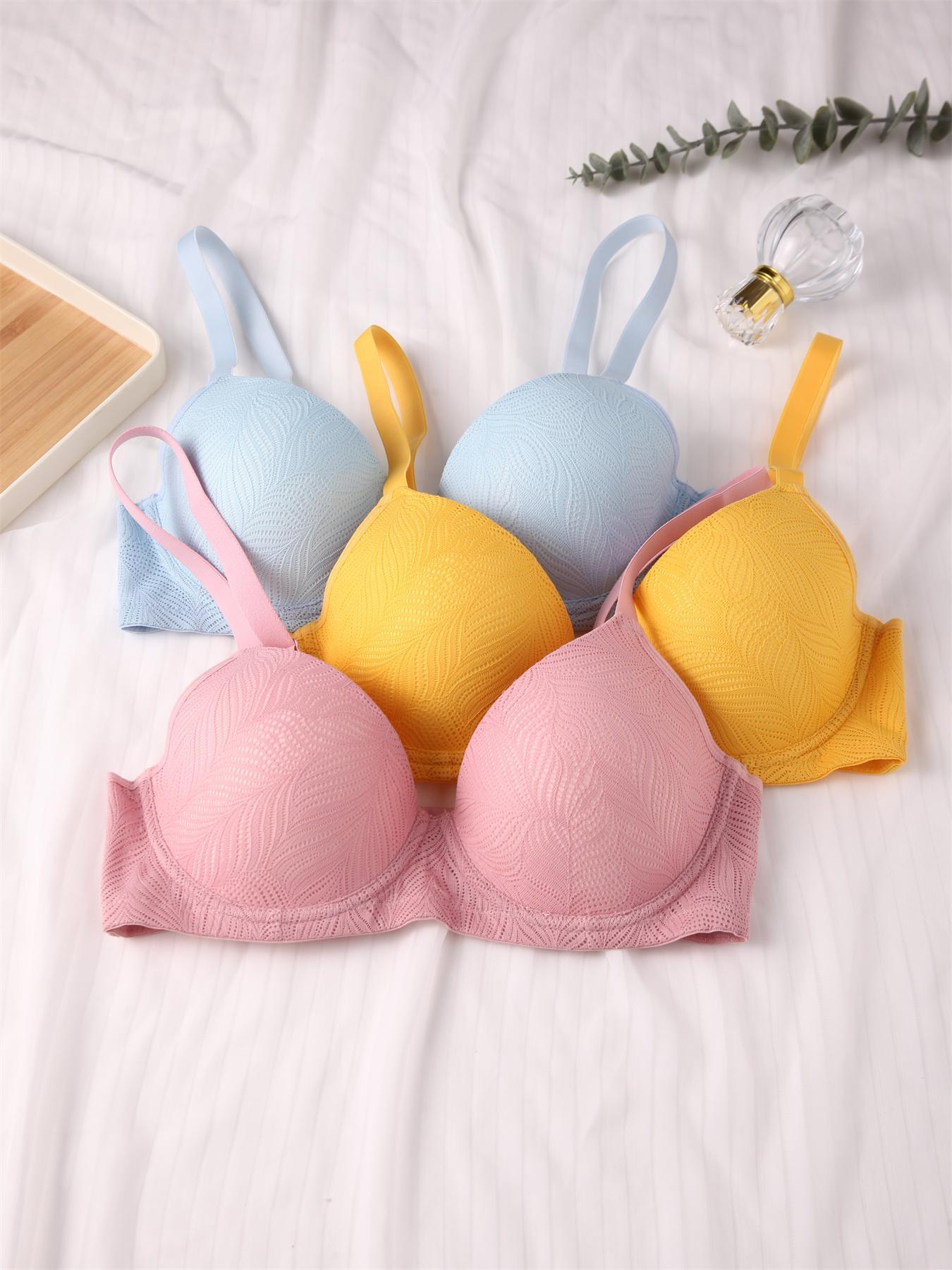 Women's Leaf Pattern Underwire Bra, Adjustable Strap Backless Push Up Bra, Soft Comfortable Breathable Lingerie for Daily Wear