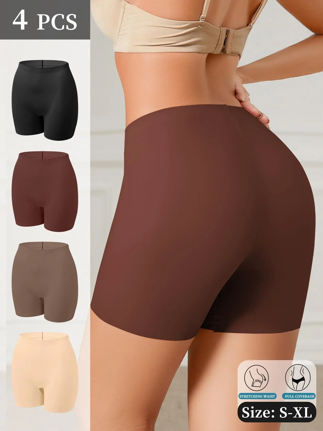 Women's 1/4 Packs High-Waist Fitted Cut Sporty Boxers, Soft Comfortable Plain Pattern Trunks, Workout Underwear for All Seasons