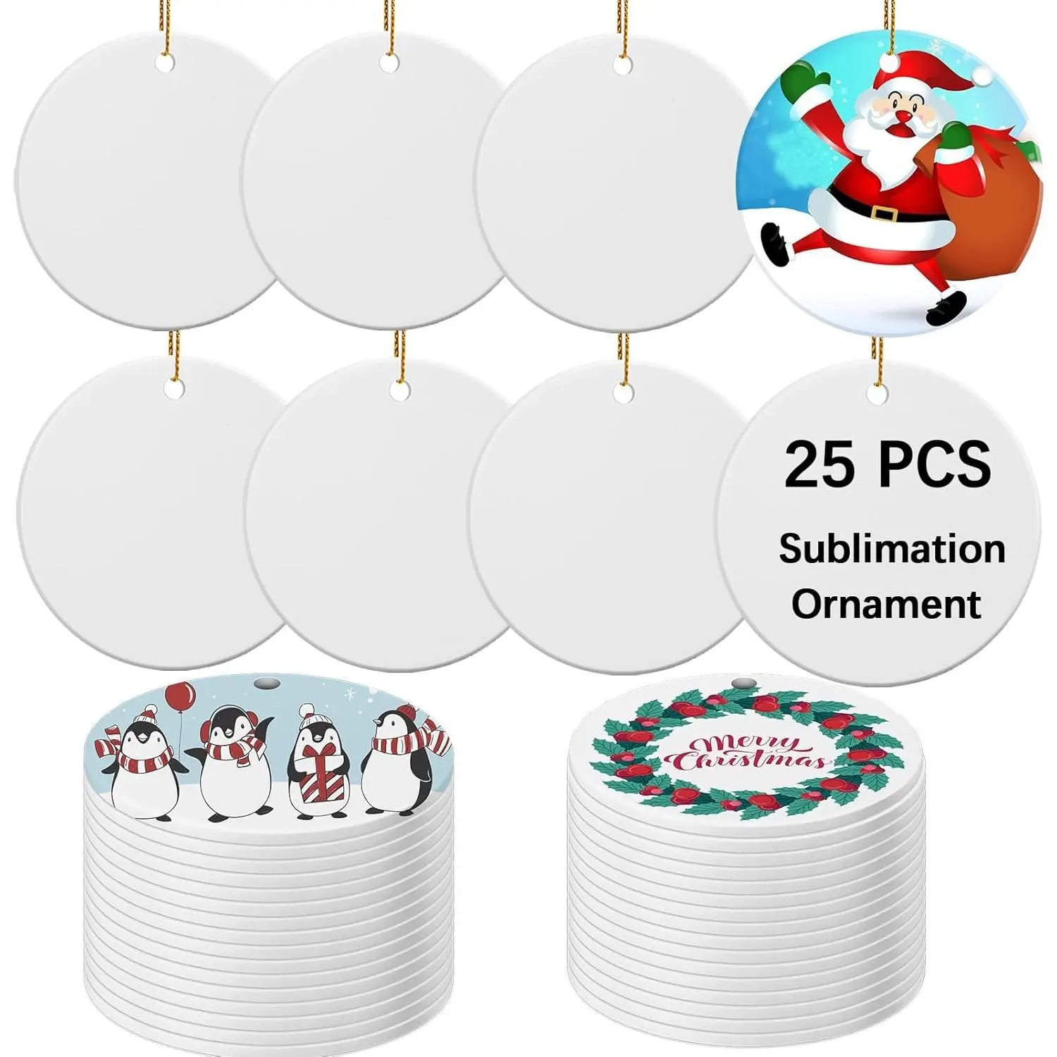 25 PCS 3 Inch White Round Ceramic Sublimation Ornament Blanks Bulk DIY Personalized Paintable Porcelain Blanks for Christmas Home Decor