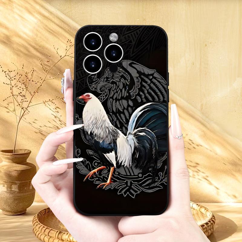 Straight Edge Majestic Rooster Pattern Phone Case for iPhone 16 E 15 14 Pro Max 13 12 11 XR XS Plus Shockproof Drop Protective Rugged Durable Silicone Cover