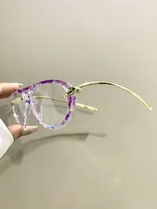 Colorful Frog Glasses, Flat-Top Bohemian Fashionable Retro Trendy Eyewear, Curved Metal Frame Legs Unisex